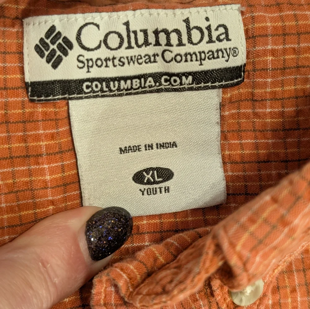 Columbia Boys Orange Plaid Shirt XL Youth